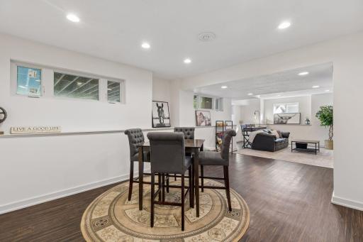 Spacious lower level family room and entertainment area.