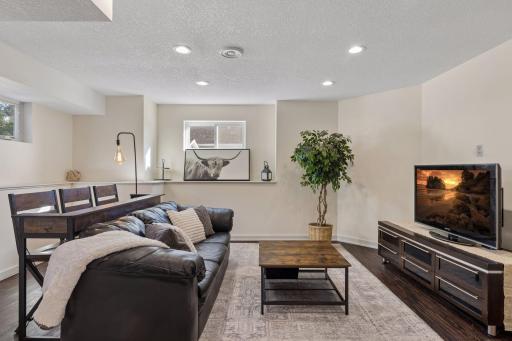Spacious lower level family room and entertainment area.