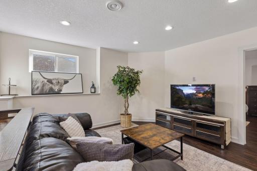 Spacious lower level family room and entertainment area.