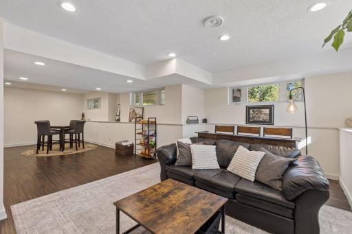 Spacious lower level family room and entertainment area.