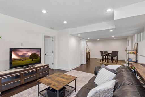 Spacious lower level family room and entertainment area.