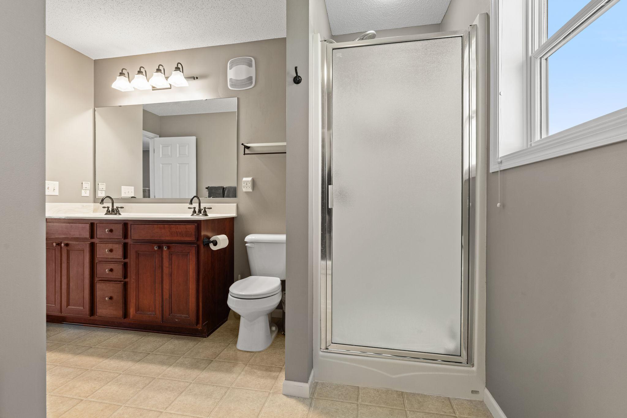 Separate shower in the primary bathroom