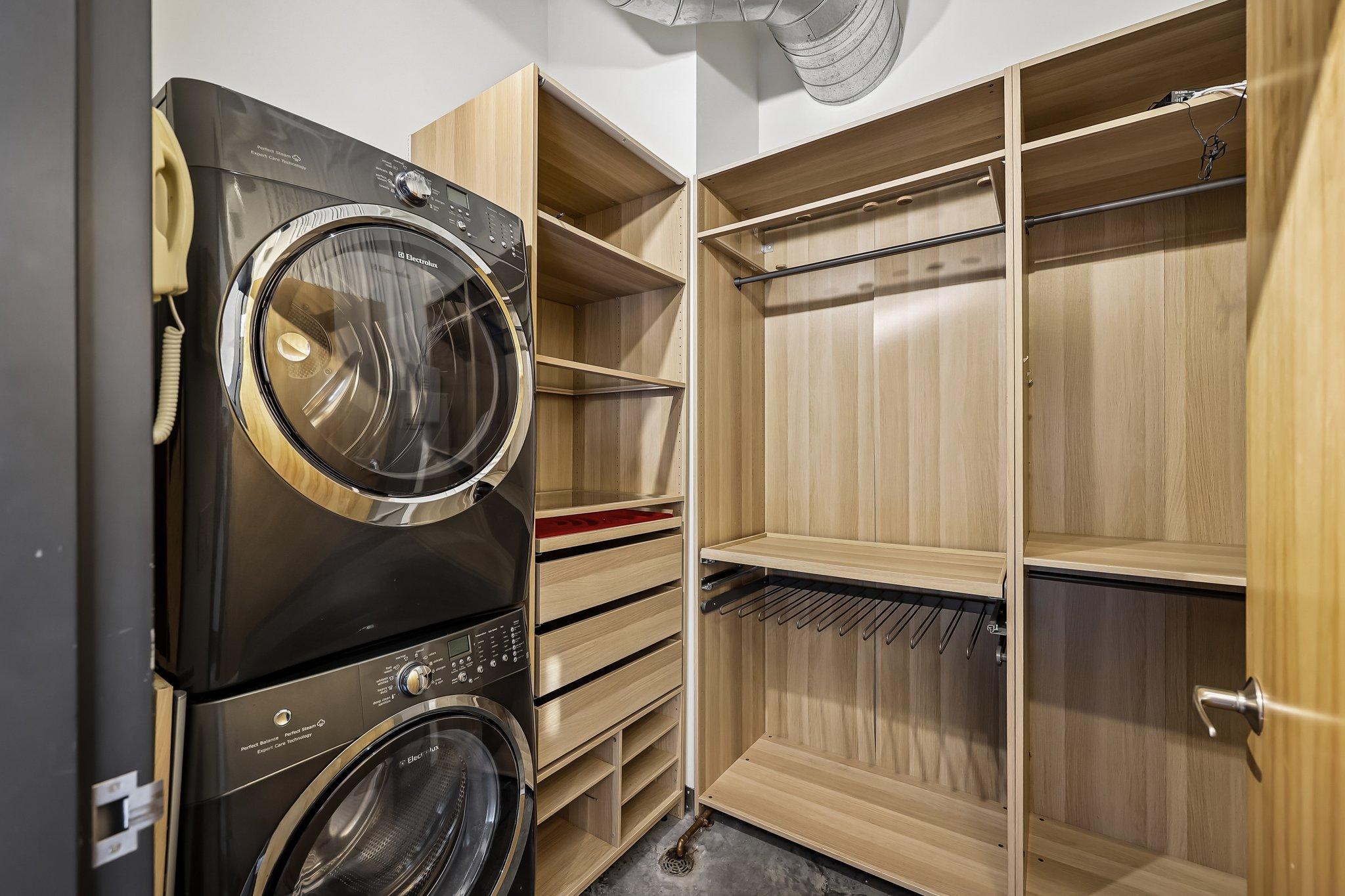 In-unit laundry with walk-in California closet space.