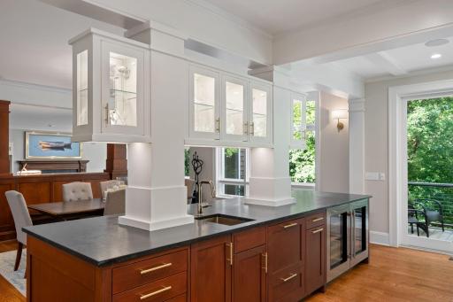Wet bar with wine/beverage fridge and drawer dishwasher