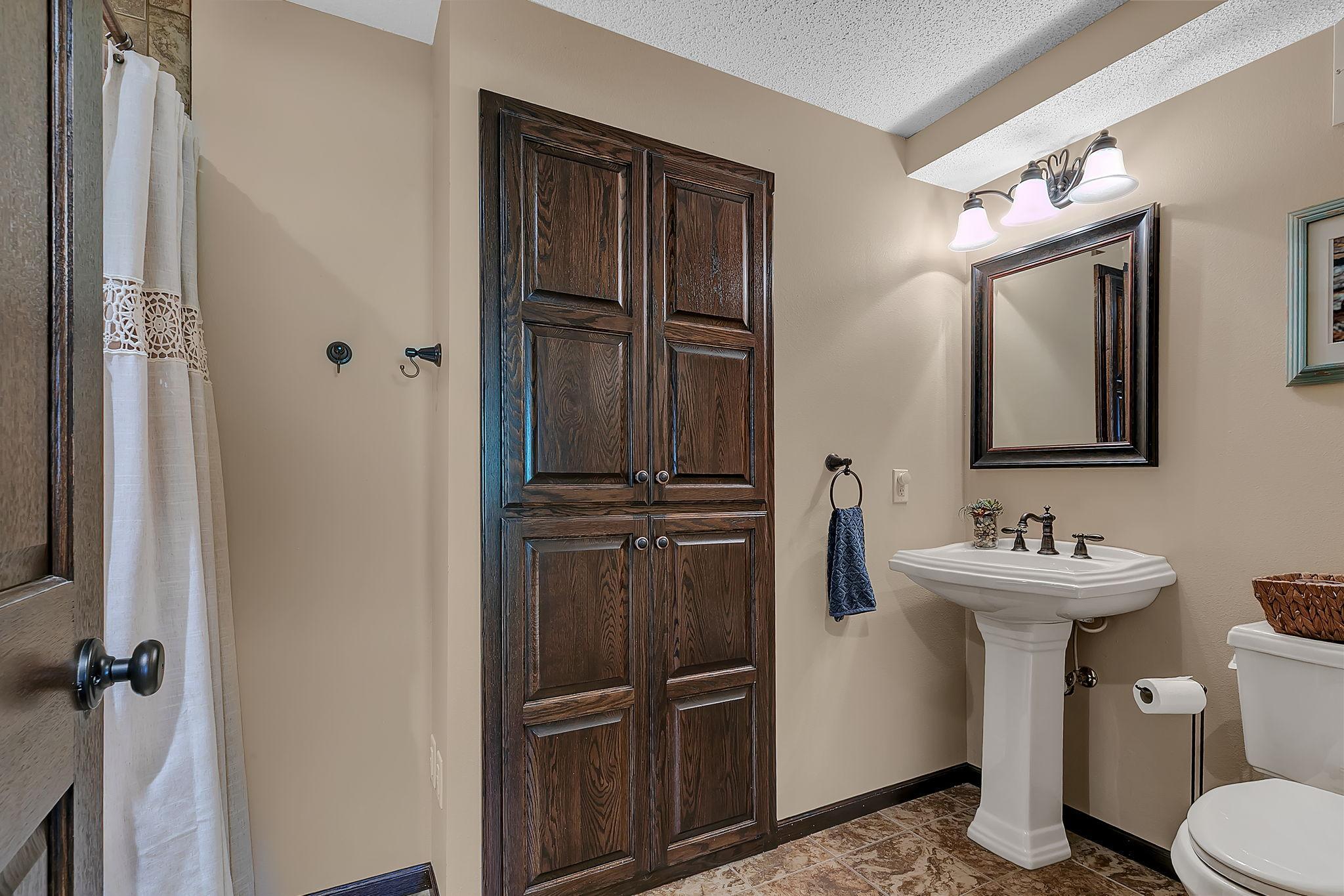 Lower level full bath with built-ins