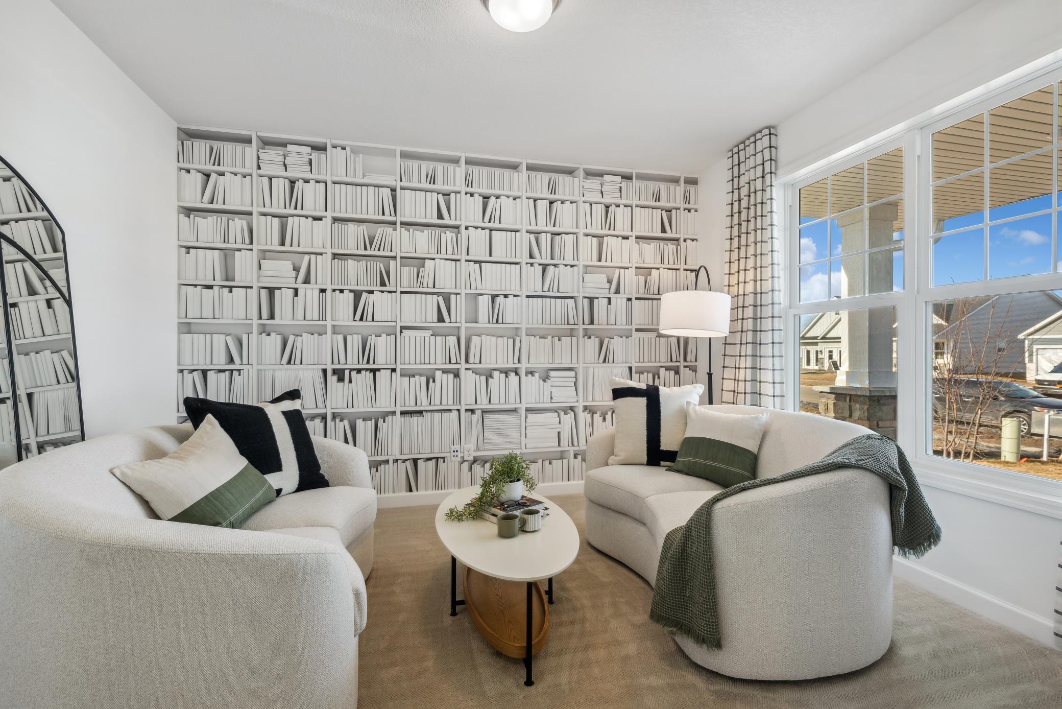 (Photo of decorated model, actual homes finishes will vary) Working from home is a pleasant task when you have a view and light-filled room.
