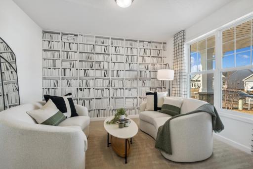 (Photo of decorated model, actual homes finishes will vary) Working from home is a pleasant task when you have a view and light-filled room.