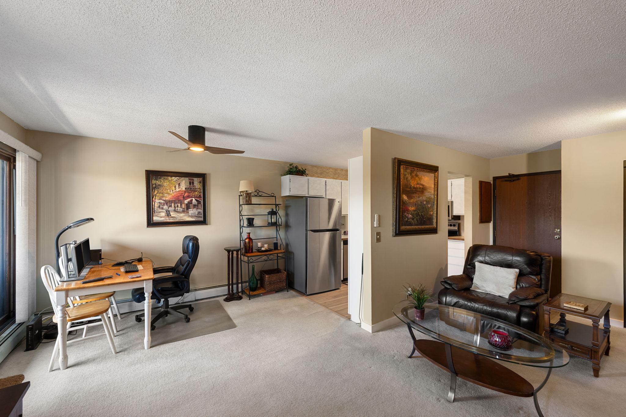 Convenient flow from kitchen, to dining, to living