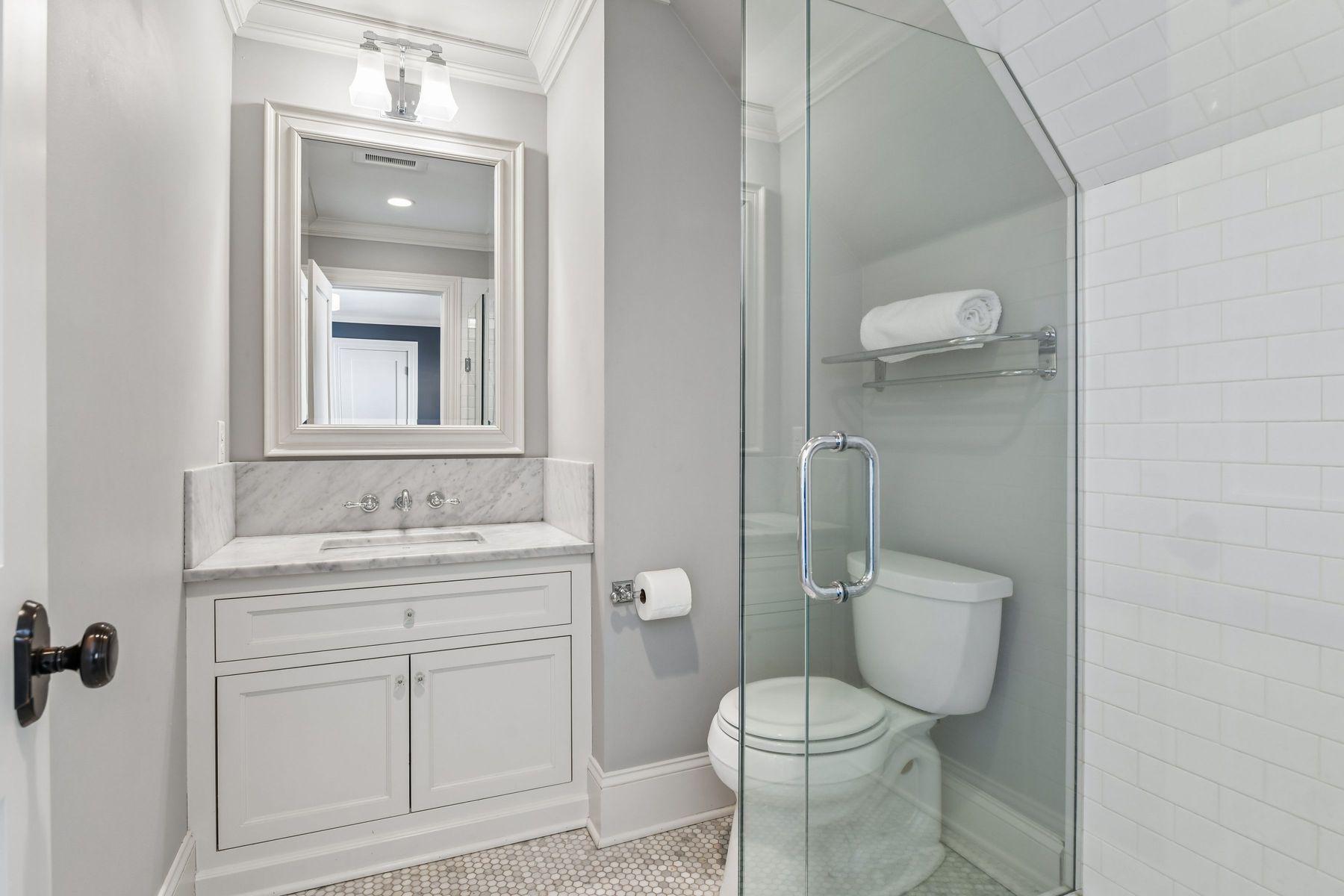Carrera countertop and tile in ensuite bath.