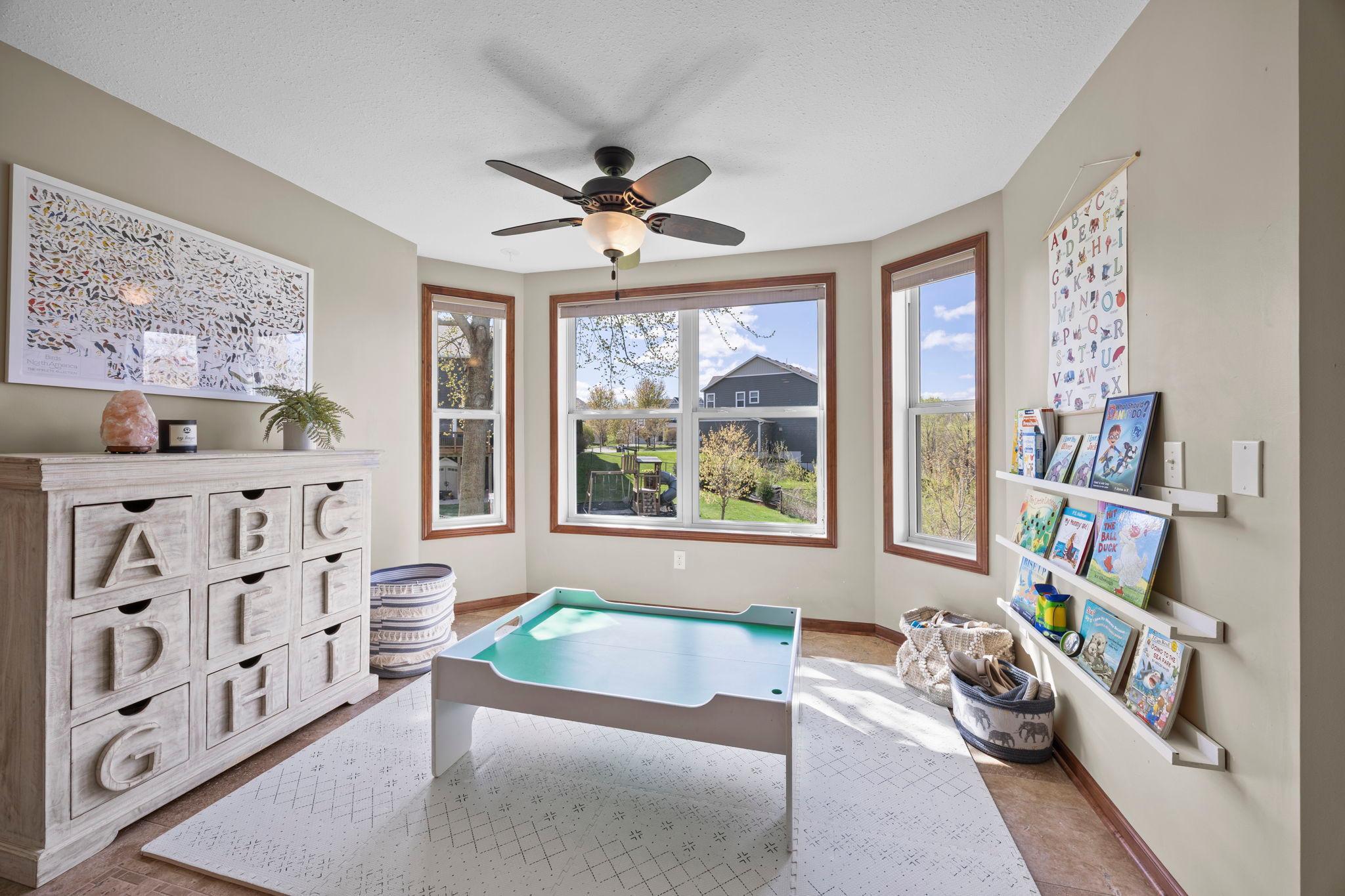 A closer look at the light-filled, tiled nook in the family room—perfect for a sitting area, play space, and more.