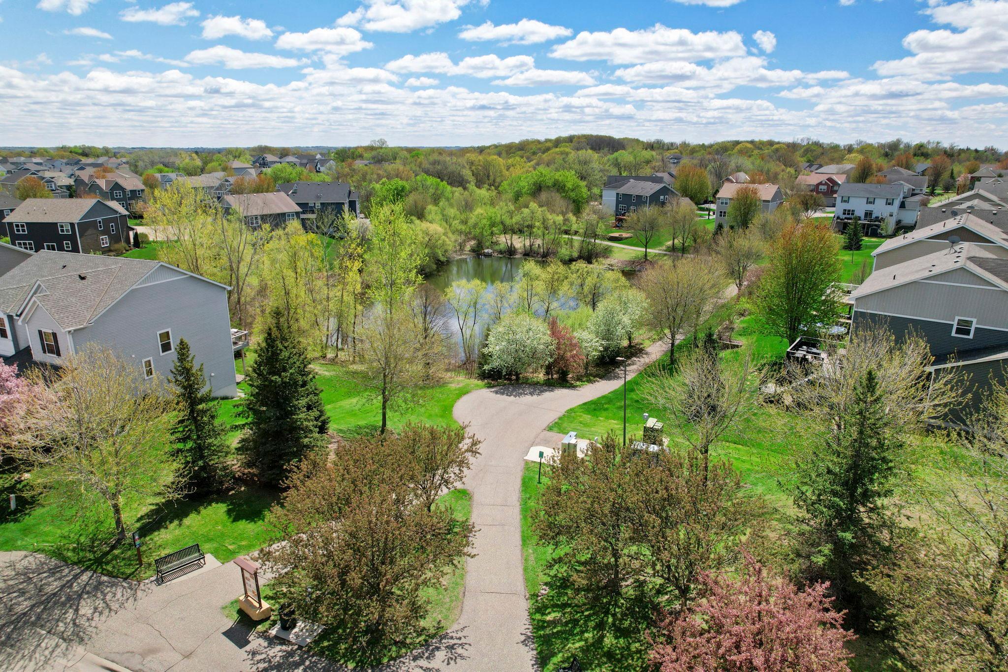 The community offers convenient access to peaceful walking paths.