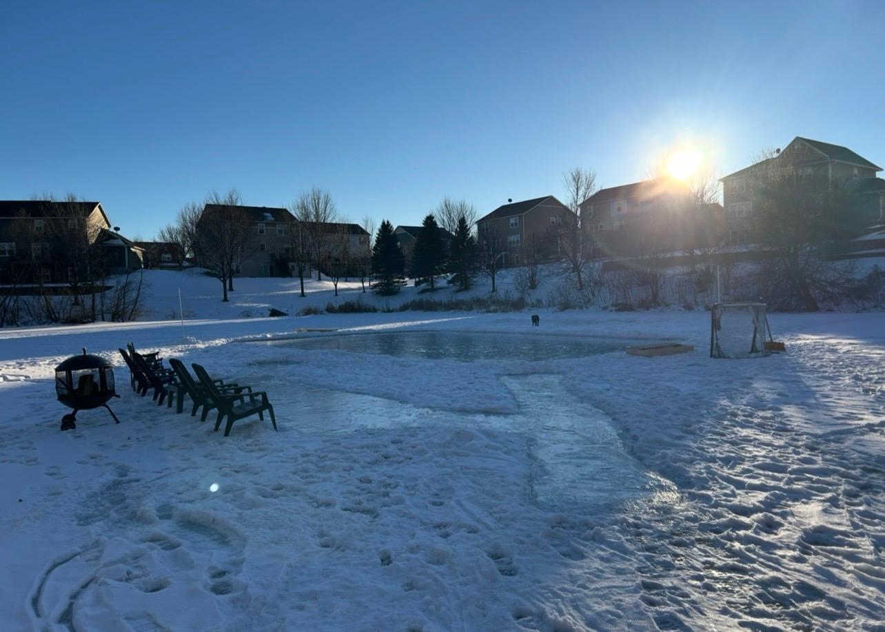 The wonderful winter ice rink on the creek, enjoyed by the community.