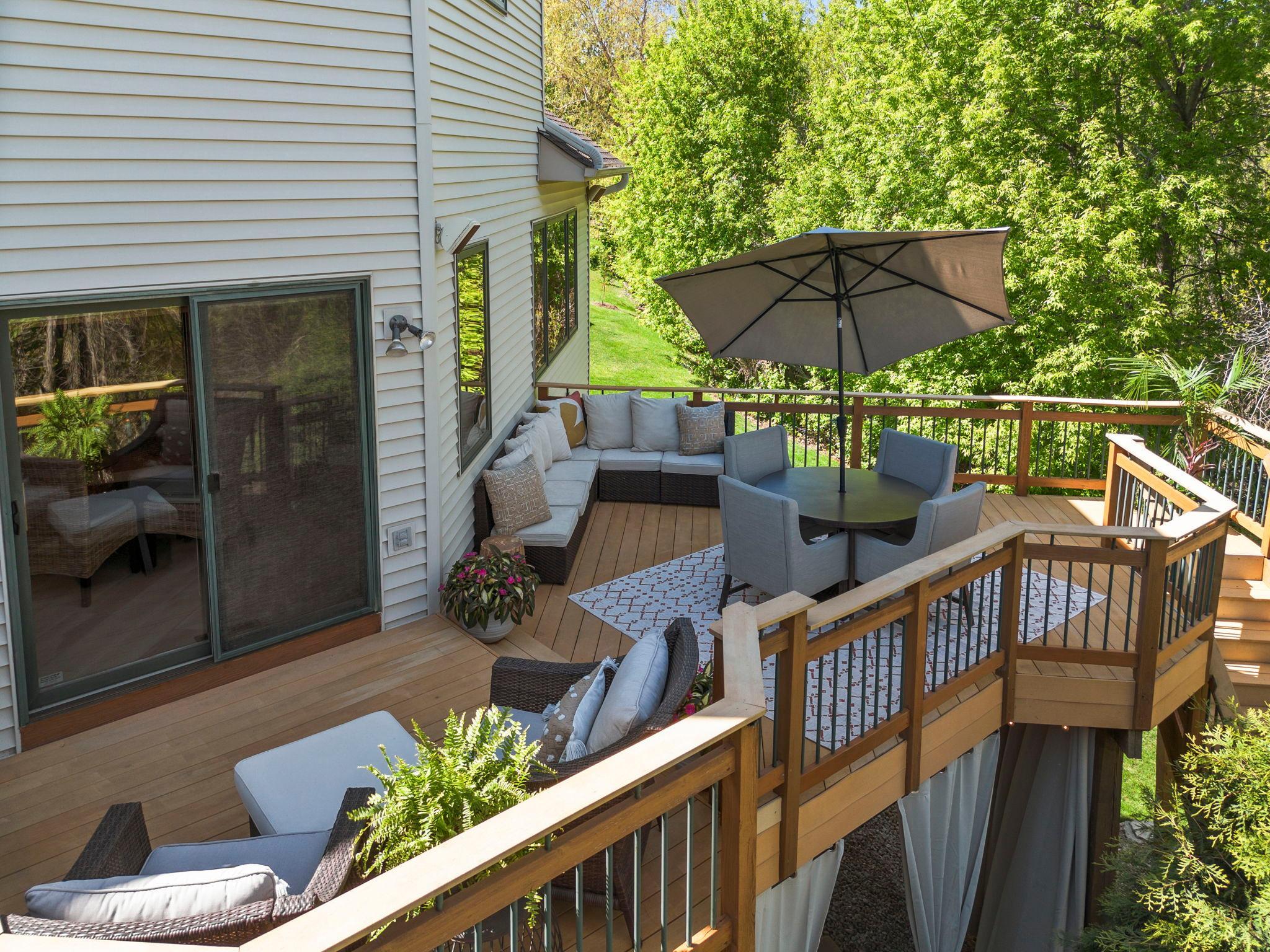 An aerial view of the backyard deck.