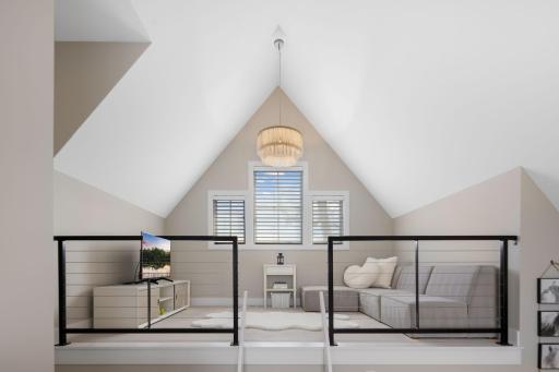 A closer look at the charming, cozy loft space.
