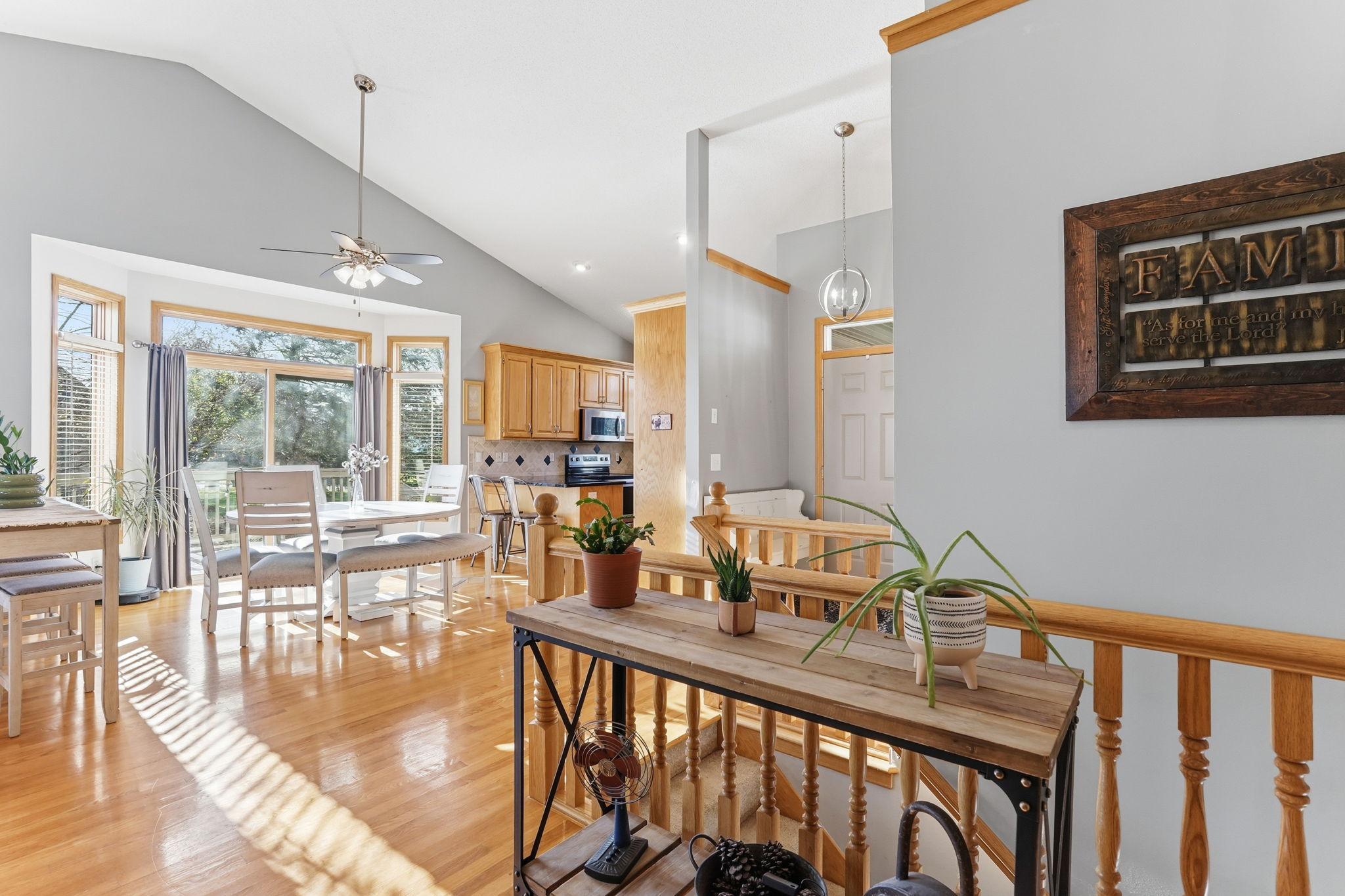 Vaulted ceilings add a sense of openness and light.