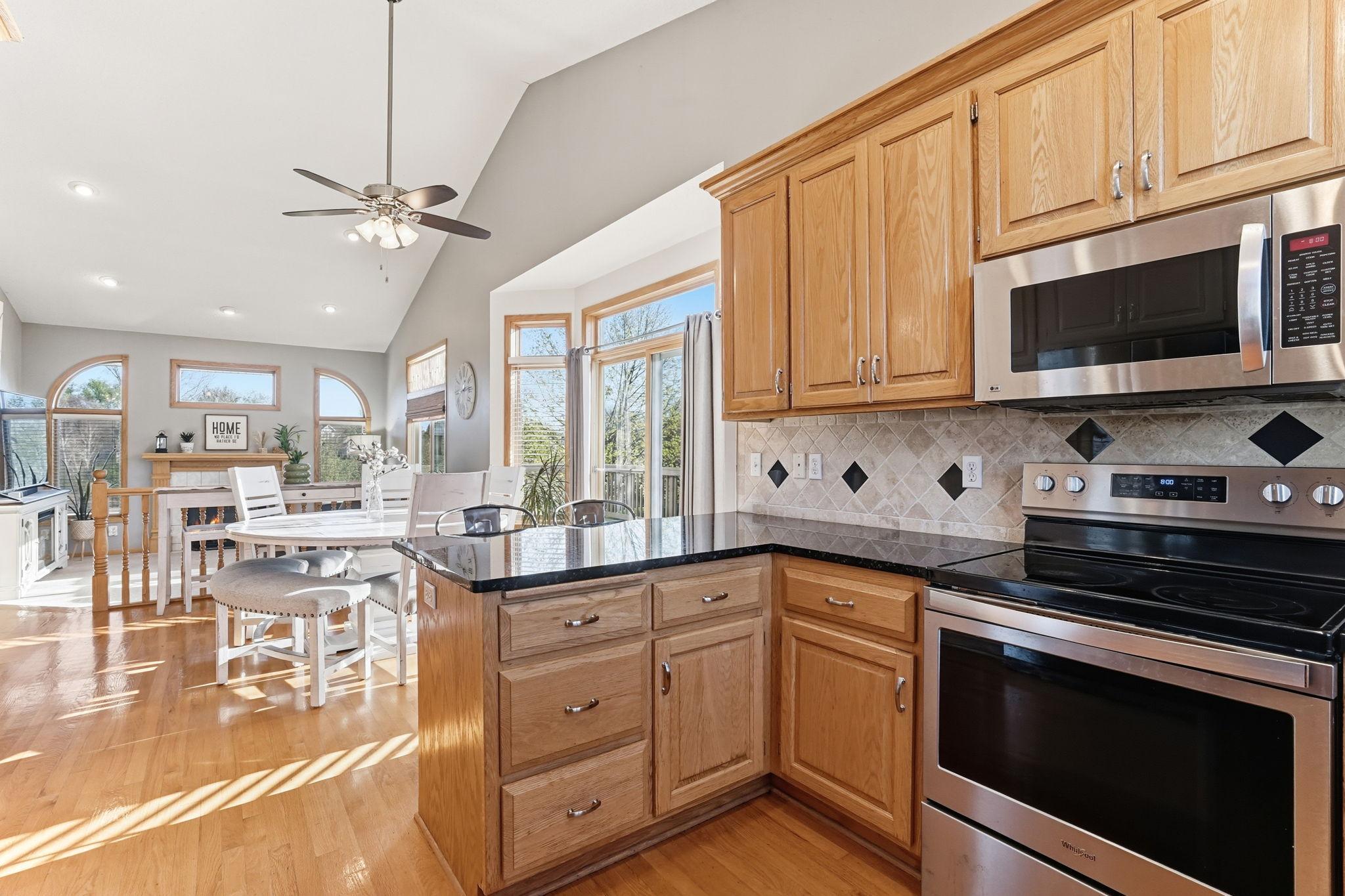 A welcoming breakfast bar creates the perfect spot for quick meals.