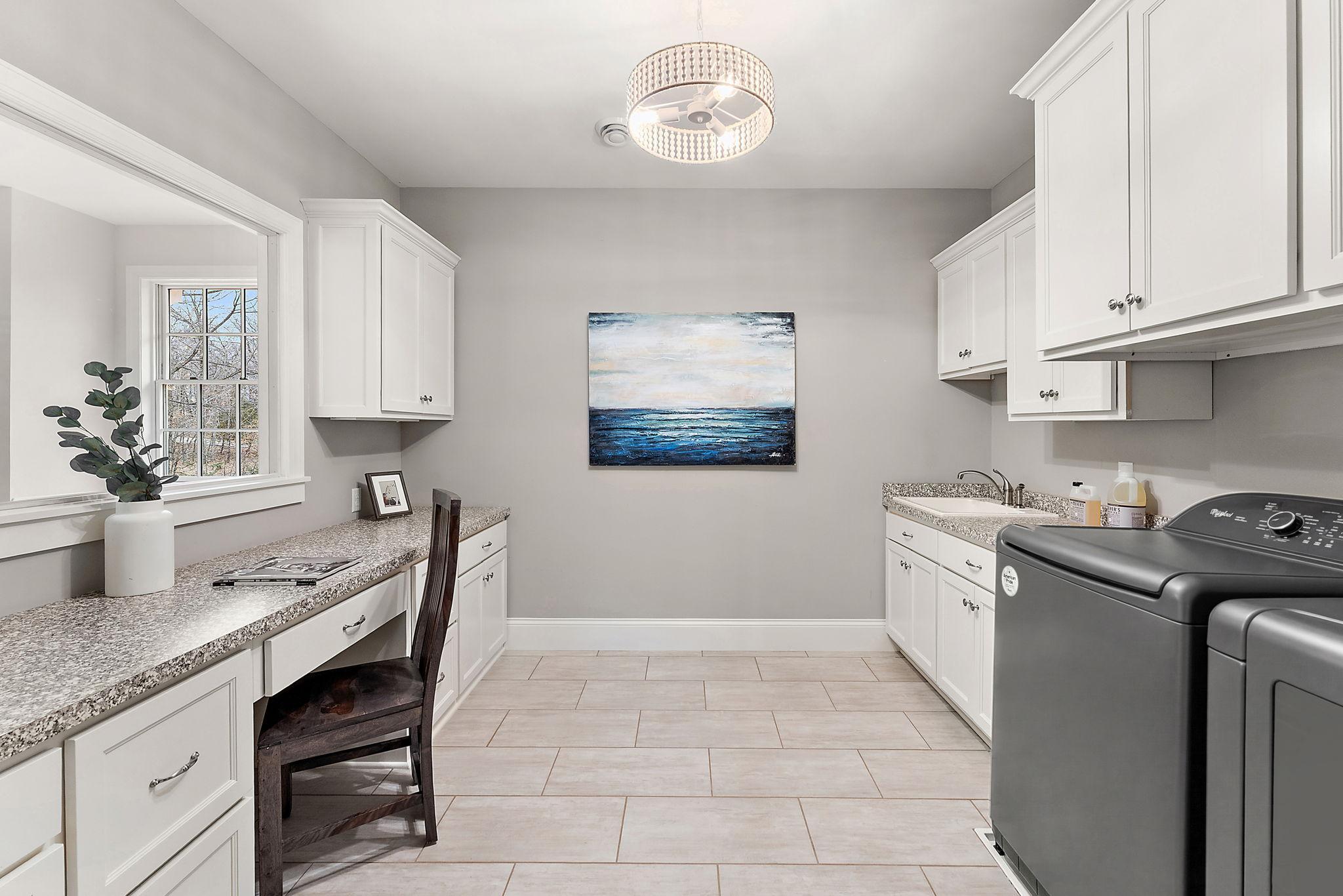 Upper level laundry room and hobby desk