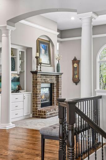 Great room with double-sided gas fireplace