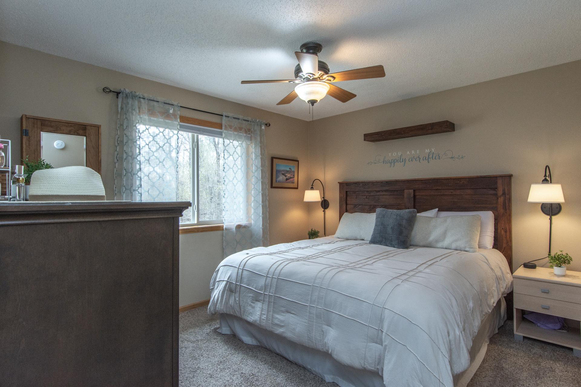 Spacious primary bedroom with great natural light