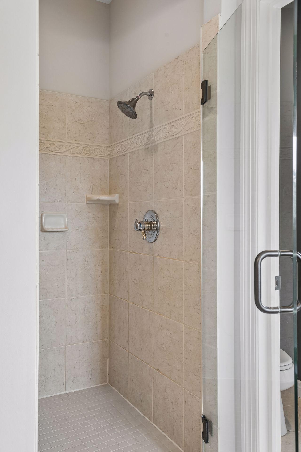 Walk-in tiled shower