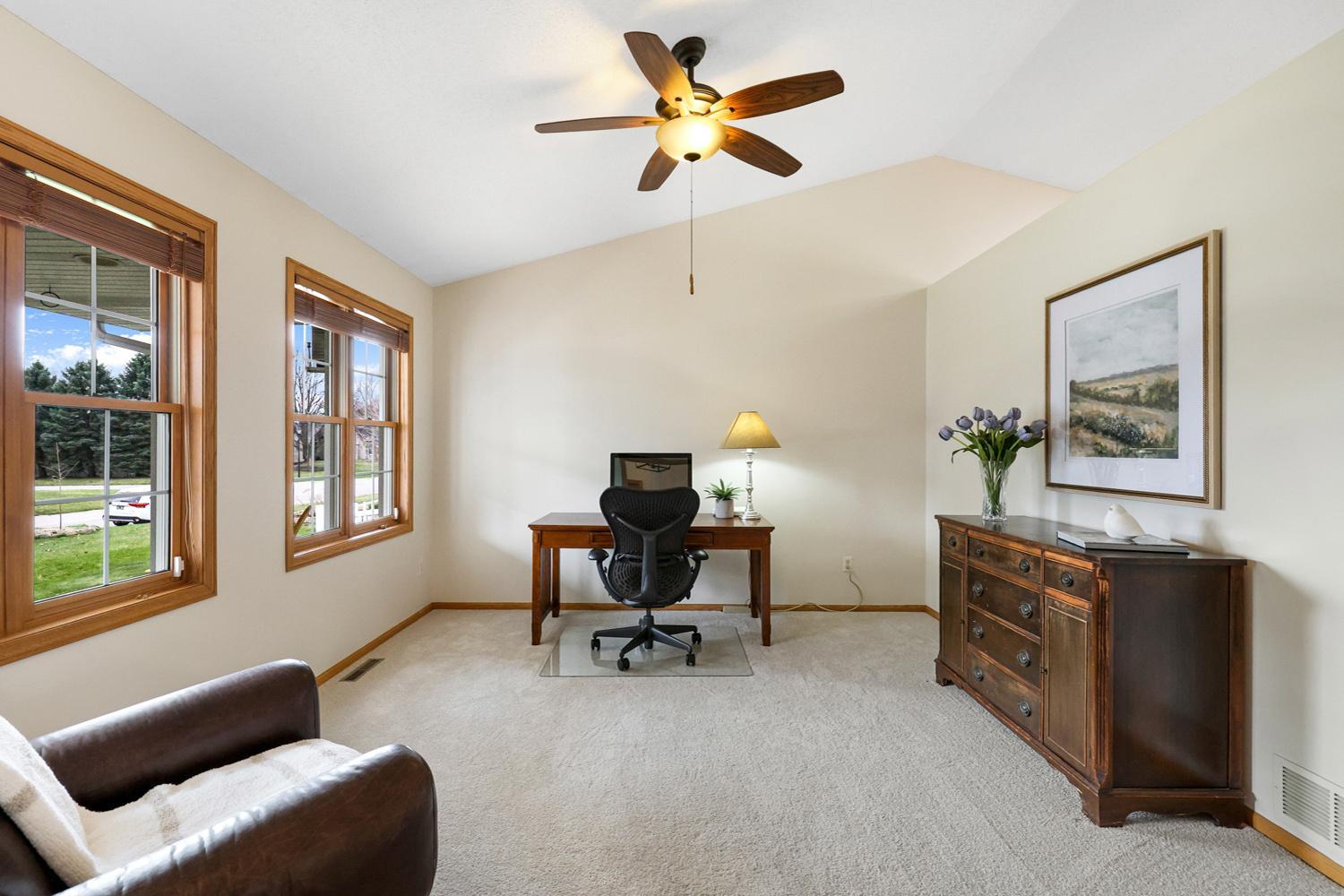 Huge home office with lots of natural light