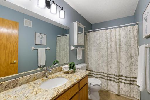 Second bathroom upstairs with granite countertops