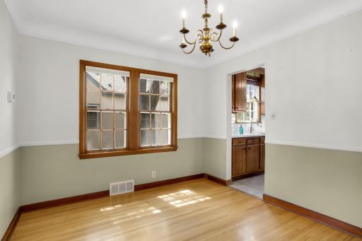 The kitchen is conveniently located just off the dining room