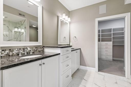 Private primary 3/4 bath with double sinks
