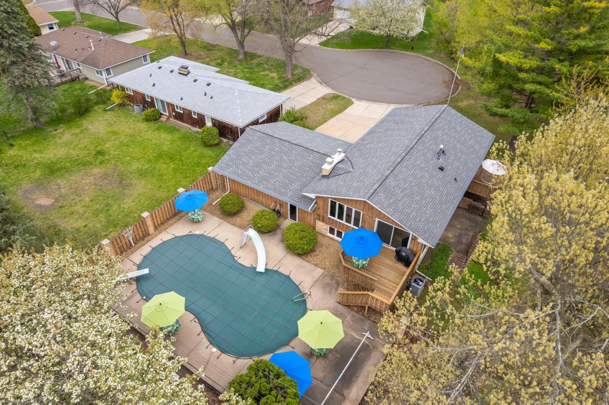 Pool winter and solar covers, equipment, tables and umbrellas stay with the home!