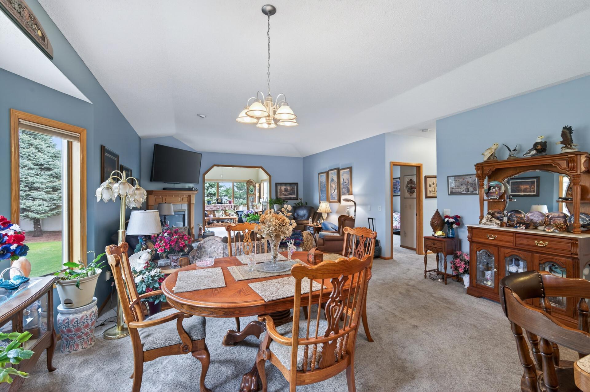The dining area easily accommodates larger gatherings and hosting.