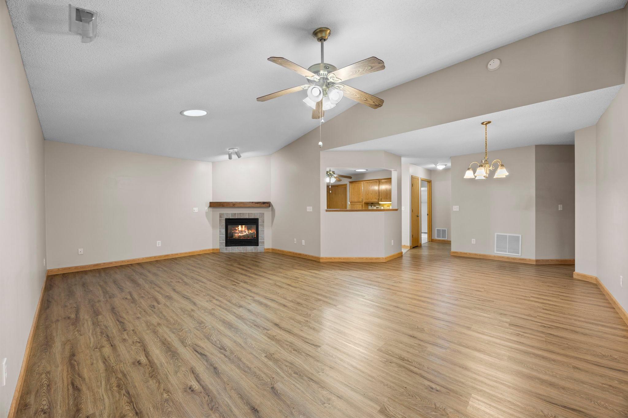 This is the view from the front door. Open and spacious! There is no carpet in this house anywhere.