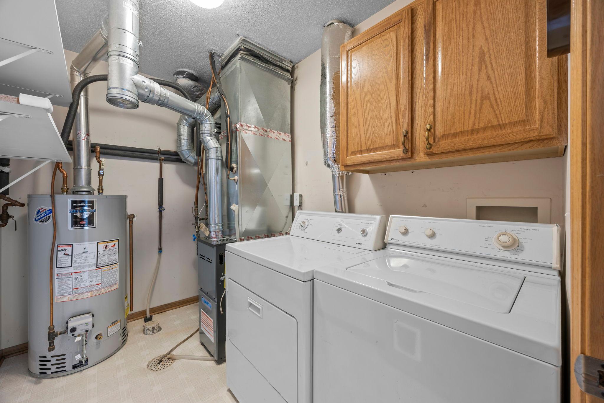 Laundry is located off the kitchen. Don't forget, this furnace and hot water heater are newer!