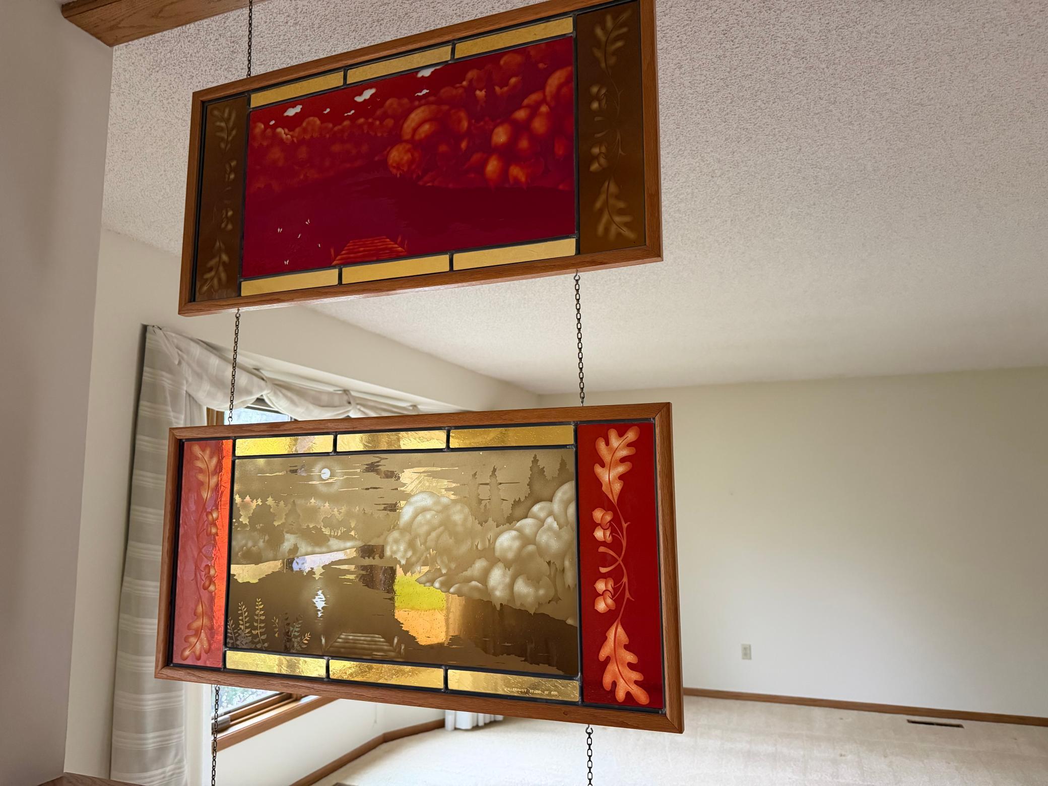 Custom built stained glass Willbrant Studio artwork was designed for the owners. This will stay with the property to welcome you and your guests!