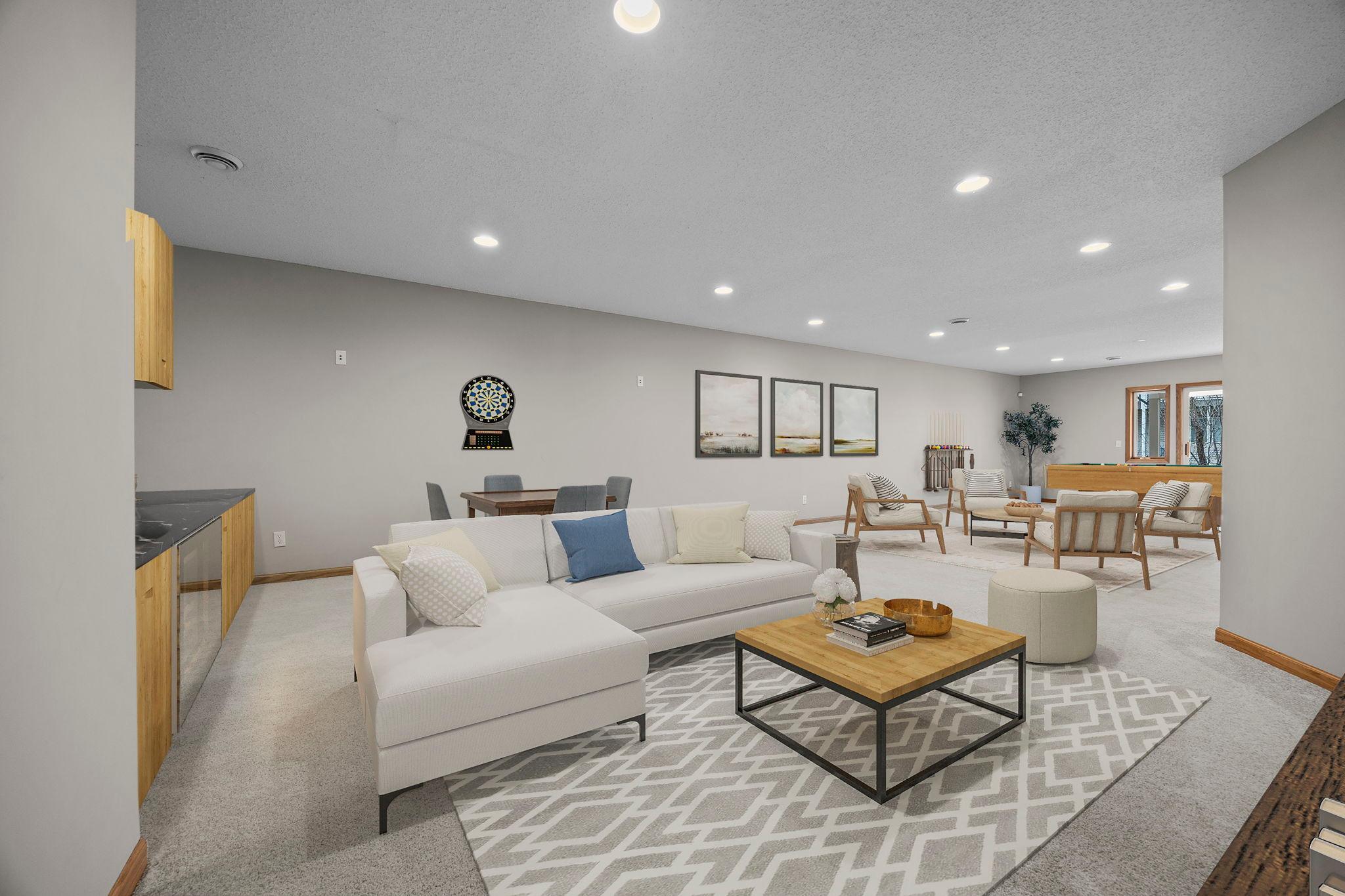 Fully finished basement all set up and ready for you to make all your own (bar area virtually staged to envision the possibilities). Amazing space to entertain, relax at the end of the day.
