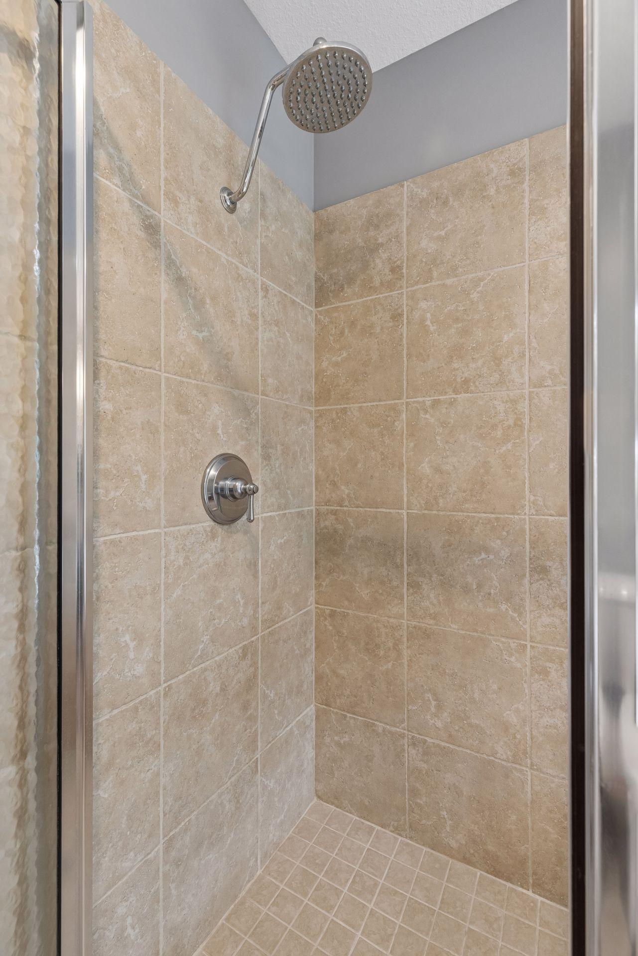 Walk-in tiled shower