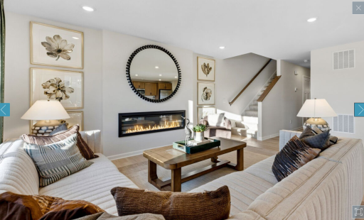 Family Room with fireplace (staged model, representational photo for floorplan)