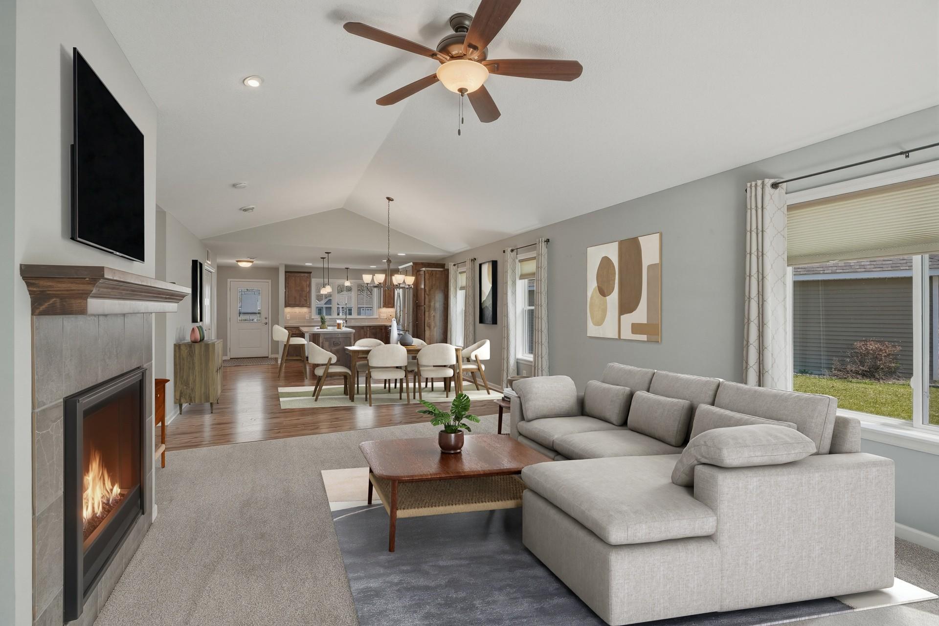 Virtually staged photo of the living room.