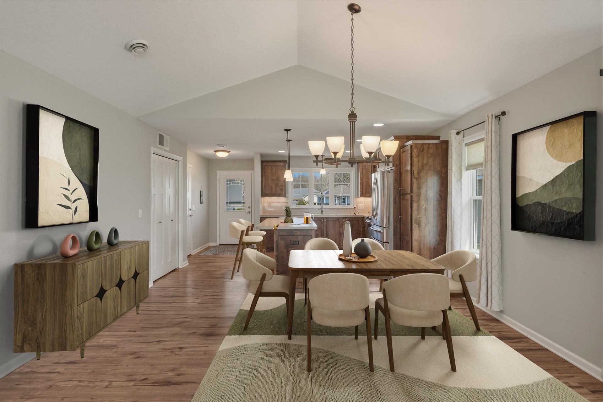 Virtually staged photo of the dining room.