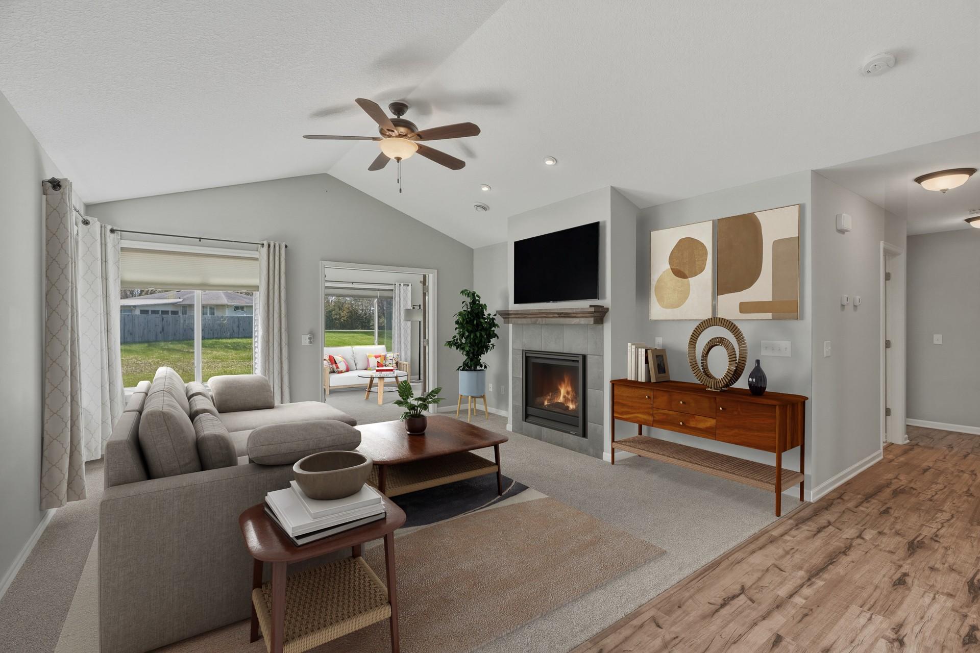 Virtually staged photo of the living room.