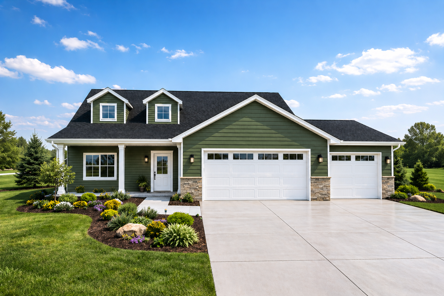 Ranch 3-stall forest green rend.png