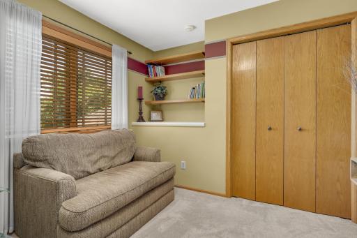 Provided built in shelving and plenty of closet space.