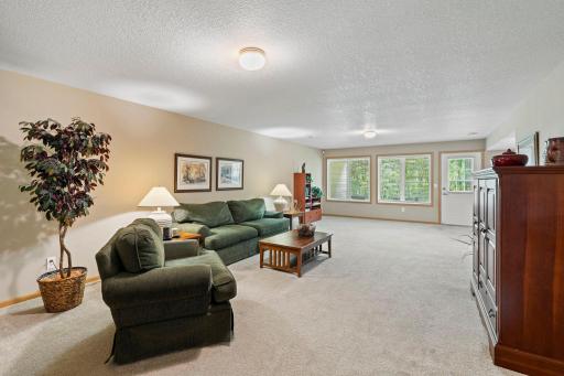 Another view of the lower level family room. We are facing the backyard and wall of windows.