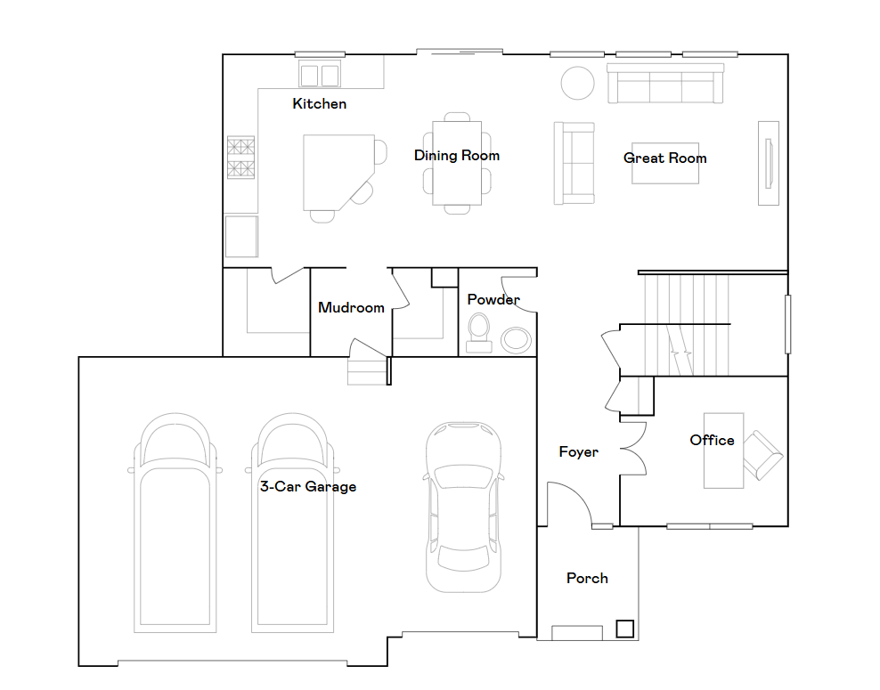 Main level floorplan of the Sinclair.