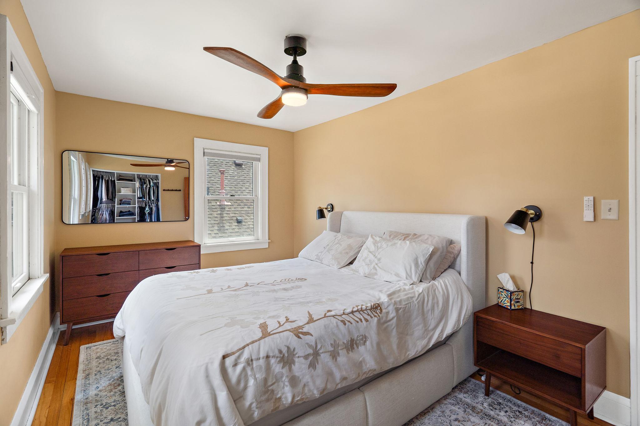 Primary bedroom with lots of light