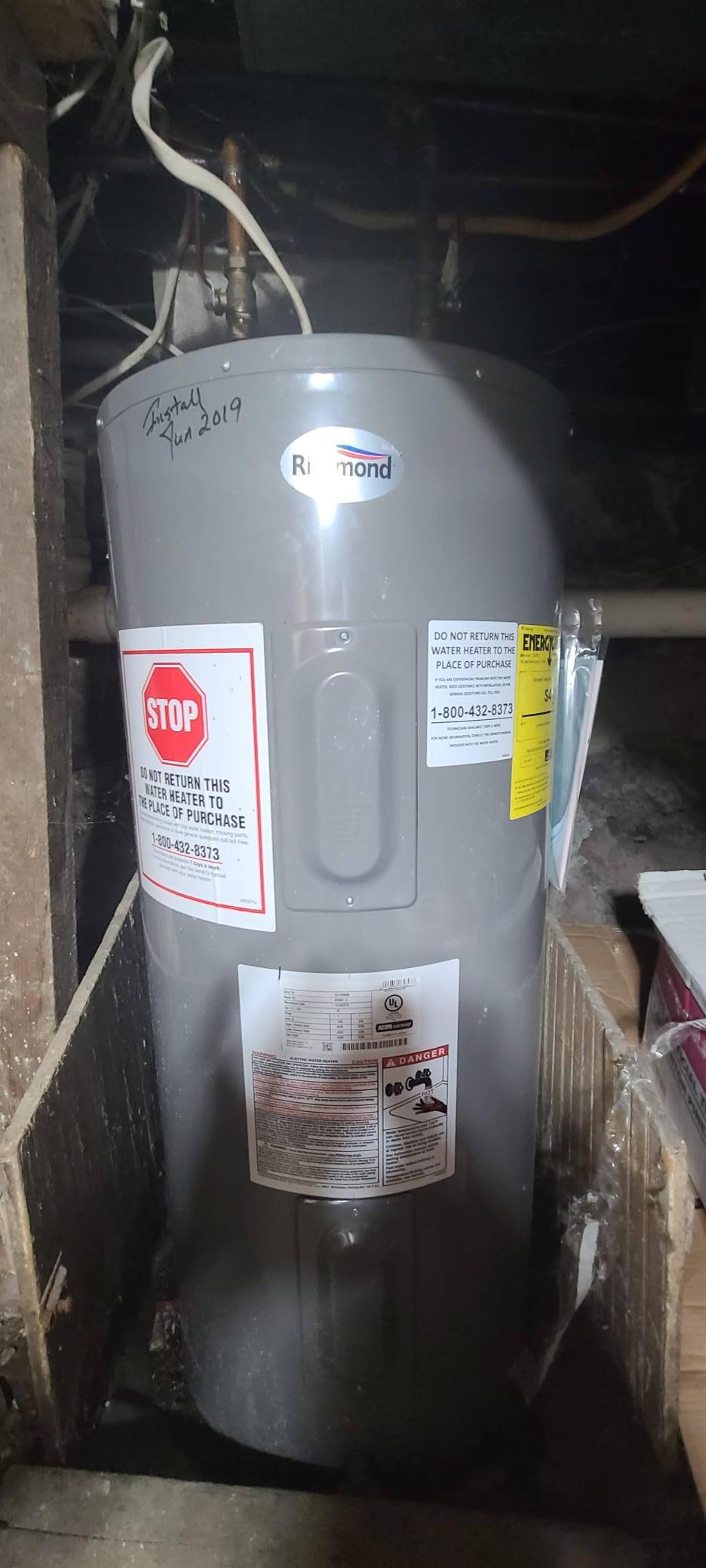 Water heater installed 2019