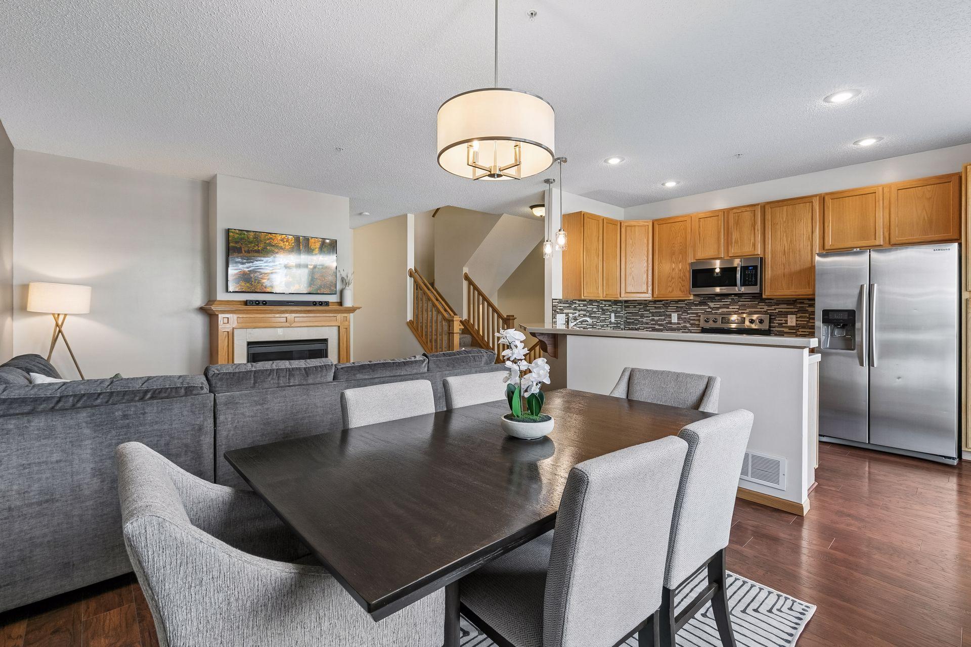Nice open layout with open flow between kitchen, dining, and living room.