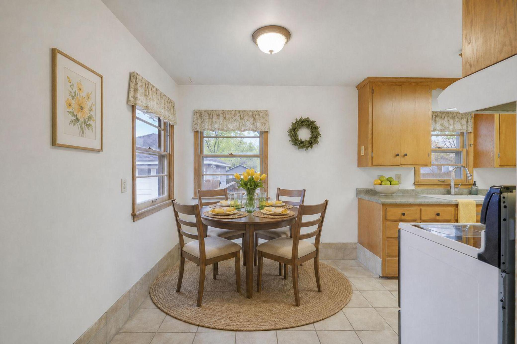Virtually staged dining area.