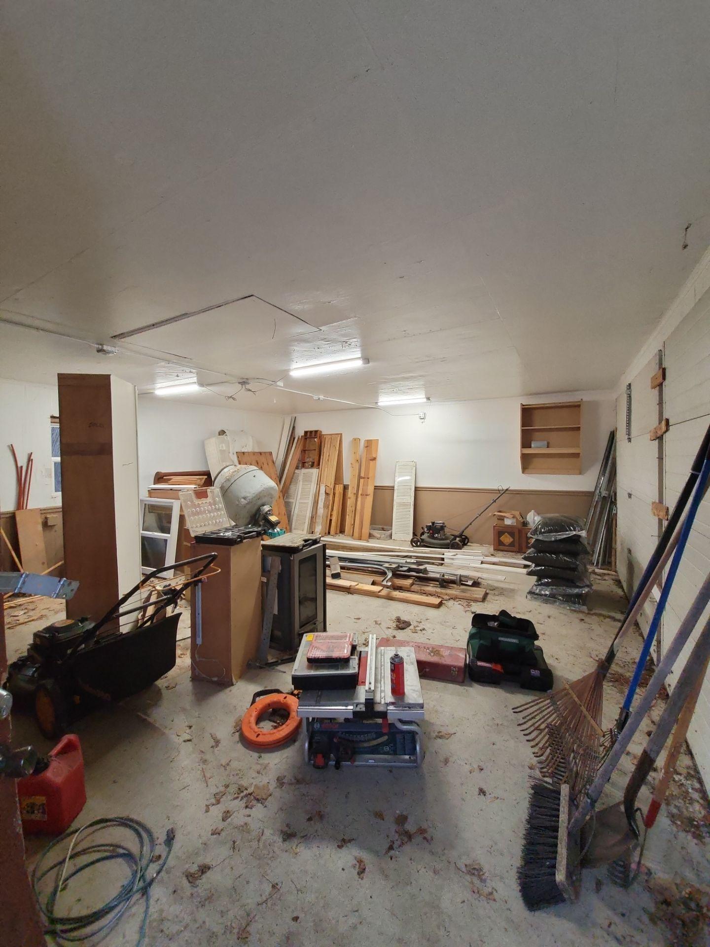 Inside Garage, electricity, in-floor heat, floor drain
