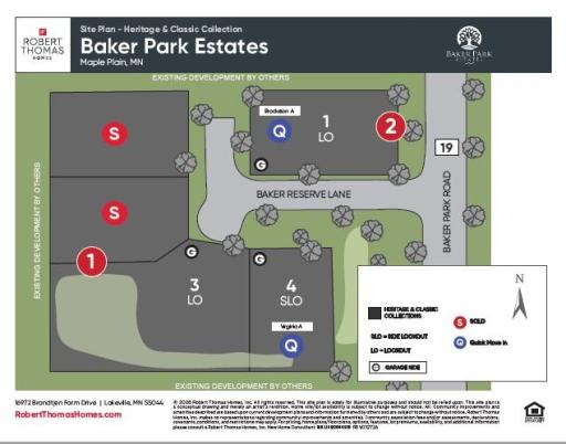 Baker Park Estates Site Plan: 4842 Baker Reserve Lane, Lot #1 (Block 2): New Construction Quick Move In home, now finished, hurry before it's gone! Baker Park Estates in Maple Plain! New construction 5 lot cul-de-sac.
