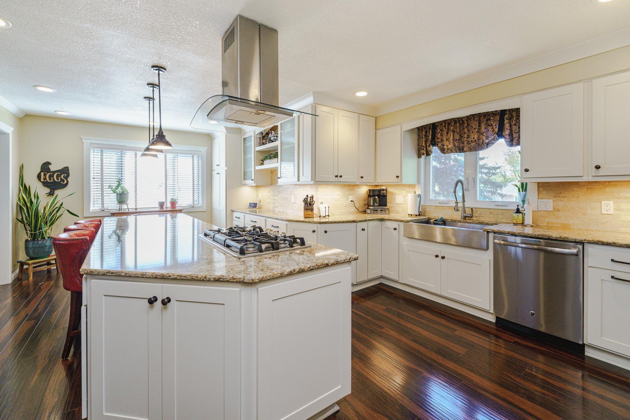 An oversized island offers lots of casual seating.